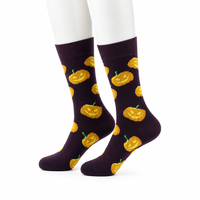 Chaussettes fantaisie d'Halloween - Motifs Jack-O'-Lantern, chauve-souris et squelette - Chaussettes festives en coton peigné doux