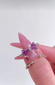 Purple Colorful Fancy Heart Baggette Luster 5A CZ Rhodium Plated 925 <strong>Sterling</strong> <strong>Silver</strong> <strong>Ring</strong> <strong>Set</strong> Fine Jewelry for Girl Party Gift - Product Image 2