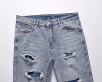 Jeans slim déchirés et usés pour hommes, style streetwear, vente en gros, fabricant OEM personnalisé
