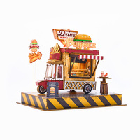 Wincent - Maqueta de Camión de Hamburguesas de Madera en 3D, Rompecabezas DIY, Miniatura de Comida, Decoración de Calle, Luz LED, Diorama, Regalo para Niños