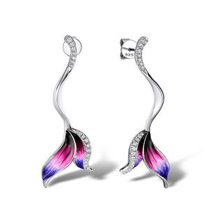 Orecchini pendenti colorati in argento con strass di cristallo incastonati a castone per gioielli da festa da donna E331 - Product Image 1