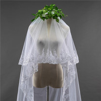 Voile de mariée de luxe à double couche en dentelle et paillettes, couvre-visage, voile de mariée de 3 m de long