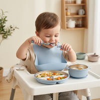 Ensemble de 5 ustensiles d'alimentation pour enfants : assiette compartimentée, bavoir, bol, cuillère, fourchette – en silicone sans BPA, durable, avec forte ventouse – Kit repas bébé