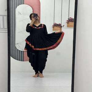 ชุดเดรสผ้าฝ้ายริยอนแบบดั้งเดิมสำหรับผู้หญิง สีดำ ขอบแบบดั้งเดิม ทรงกระโปรงบานเต็มตัว สไตล์กีดียู ชุดประจำชาติจุรุติสำหรับเทศกาล - Product Image 6