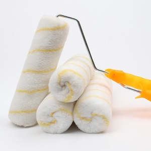 Rodillo de pintura con cepillo de 4, 6, 8 y 9 pulgadas, con rayas amarillas, cerdas de fibra química, mango de plástico, herramienta de pintura para uso en ferretería - Product Image 1