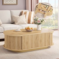 Table basse ovale en bois avec plateau relevable et grand espace de rangement, design moderne et luxueux pour salon