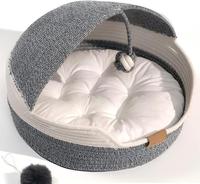 Lit pour chat confortable et mignon avec coussin amovible et lavable et corde en coton pour chats d'intérieur - Utilisation toutes saisons