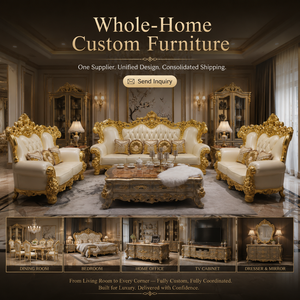 Set di Divani di Lusso per Soggiorno, Intagliati a Mano, Stile Europeo Dorato, per Hotel, Villa, Palazzo, Colori Personalizzabili - Product Image 3