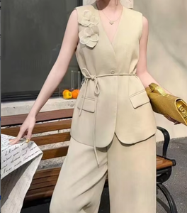 Elegante Conjunto de Dos Piezas <span class=keywords><strong>para</strong></span> <span class=keywords><strong>Mujer</strong></span> de <span class=keywords><strong>Oficina</strong></span>, Primavera, Antiarrugas, 100% Poliéster, Chaleco sin Mangas, Pantalones Largos, Moda <span class=keywords><strong>para</strong></span> el Trabajo - Product Image 6