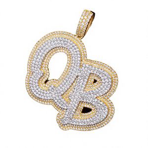 Colgante de Letra Hip Hop con Moissanita, Plata de Ley 925 Bañada en Oro, Corte Brillante Redondo, Joyería Personalizada - Product Image 2