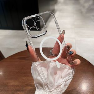 Pour Apple 16ProMax luxe Ultra-mince IPhone15 étui de téléphone portable 14 Transparent non jaune 13 <span class=keywords><strong>coque</strong></span> dure PC poignée de téléphone magnétique - Product Image 4