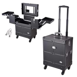 Aluminum Hard Professional Trolley Nail Polish Cosmetic Display <strong>Makeup</strong> <strong>case</strong> Box <strong>on</strong> <strong>Wheels</strong> With Lock Brake - Product Image 4