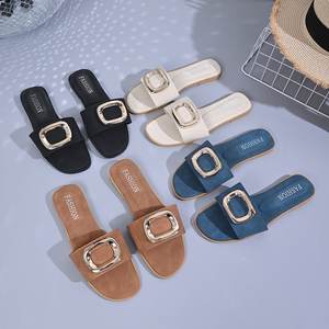 805 Nouvelles pantoufles à nœud à prix réduit avec <span class=keywords><strong>semelle</strong></span> souple et boucle carrée pour un usage extérieur, chaussures plates antidérapantes, chaussures pour femmes grandes tailles - Product Image 2