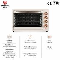 Four électrique de comptoir à double température 45L 1800W avec minuterie 60 min, chauffage indépendant, certifié CE CB, approvisionnement OEM CBU SKD CKD