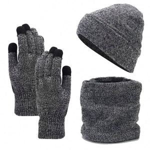 3Pcs Winter <b>Hat</b> Set Knit <b>Beanie</b> Touch Screen Gloves Long Scarf Xmas for Women Men Promotional Gift - Product Image 1