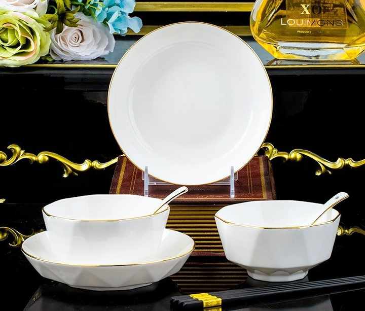 Nordic Elegant Gold Bone China Dinnerware Set Hexagonal Plate Tray Ceramic  Material for Kitchen Table Use