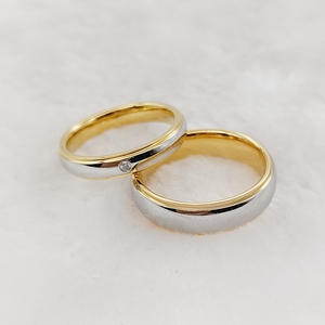 Set di 2 Anelli Coordinati per Promessa, Anniversario, Matrimonio e Fidanzamento, Gioielli Bicolore Placcati Oro 18k per Coppie, Design a Cupola Comfort Fit - Product Image 5