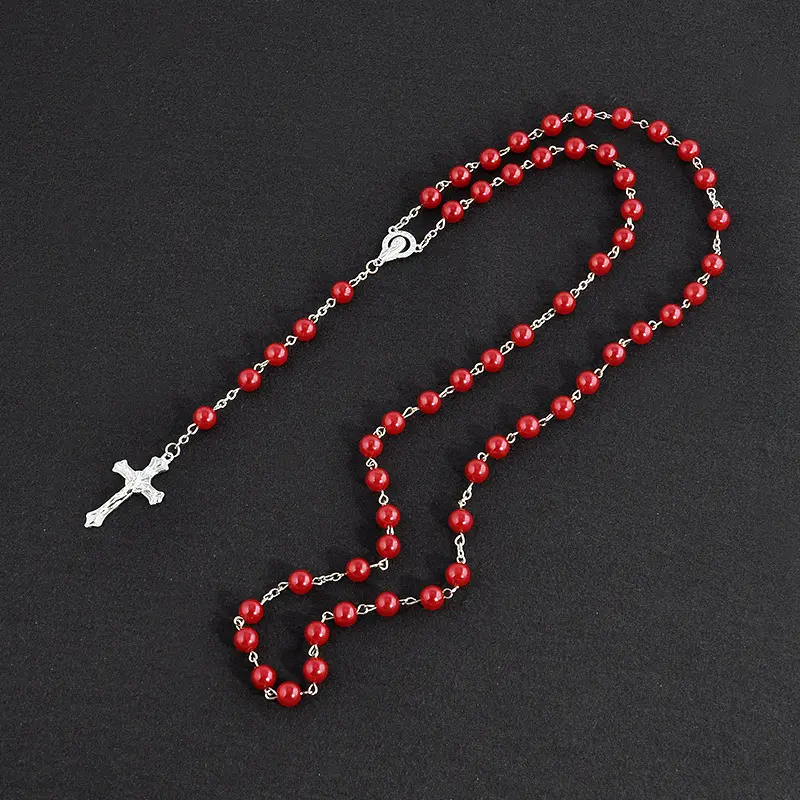Catholic porcelain white love rosary prayer necklace, Mary blessing rosary prayer necklace, porcelain white heart-shaped beads