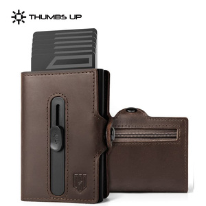 Thumbs-up tùy chỉnh chính hãng Da nhôm RFID chặn ID cửa sổ chủ thẻ tín dụng chủ thẻ dây kéo đồng xu túi ví - Product Image 1