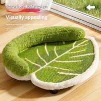 Chaise longue respirante en sisal pour animaux de compagnie, petit lit pour chien, tapis pour chat, double usage, motif feuille verte