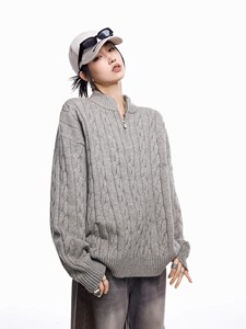 Suéter de Malha Grosso e Quente para Outono e Inverno, Estilo Casal, Suéter Moderno Retrô com Gola Semi-Alta e Zíper - Product Image 2