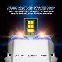 Nouvelle Arrivée Phare de Conduite Automatique à LED BI avec Lentille de Projecteur 170W 6500K, 4 Réflecteurs, Cinq Lasers Super Lumineux, Lentille de Phare LED Matricielle