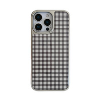 Coque de téléphone portable antichoc en époxy à motif écossais gris pour iPhone 17 Pro Max/15 Plus/14/13/16 avec design électroplaqué