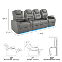 Ensemble de canapés inclinables électriques extensibles en cuir véritable 4 places, canapé moderne pour home cinéma avec mousse à mémoire de forme pour salon