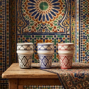 Nouvel ensemble de tasses à café en céramique de style bohème vintage, léger et luxueux, d'inspiration nord-africaine, au design esthétique raffiné - Product Image 1