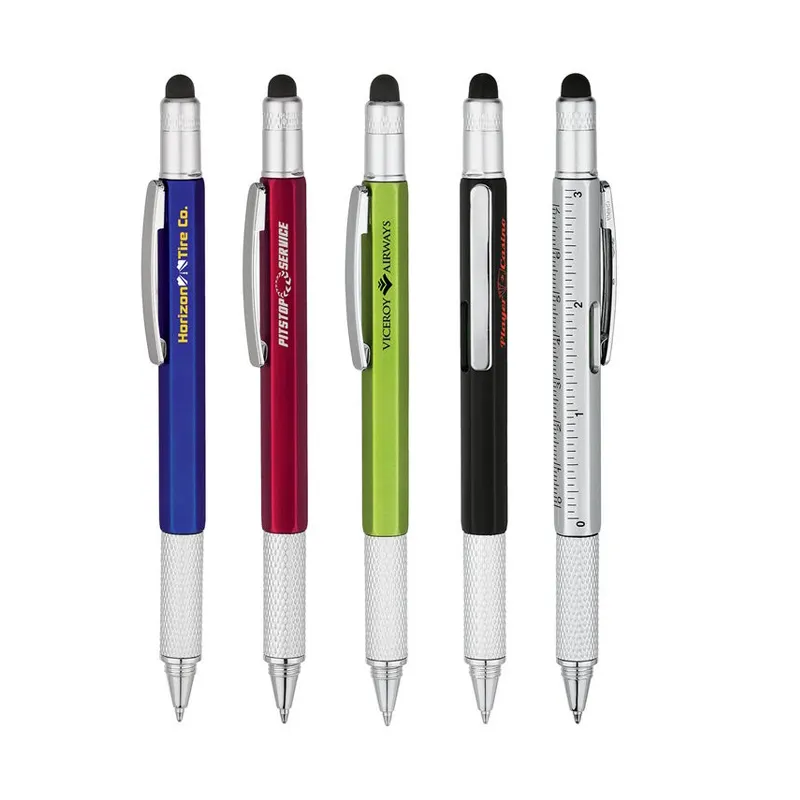 MEGAプロモーション6In1多機能ツールボールペン、ドライバー定規レベルタッチスタイラスボールペン