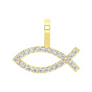Colgante de Pez Cristiano Personalizado de Oro Sólido de 10K con Diamantes Naturales, Dijes Finos, Collar de Lujo, Exportador de Joyería de Diseño Premium - Product Image 1