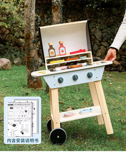 Cucina in legno giochi di ruolo in legno barbecue Grill giocattolo finta gioco prescolare ragazzi giocattoli da cucina legno fingere per i bambini - Product Image 3