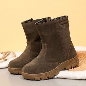 Bottes de neige pour hommes, couleur kaki, talon moyen, couleur unie, chaudes, pour l'hiver, pour l'extérieur - Product Image 2