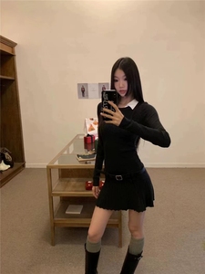 Abito Polo vita Design Splicing donne donne autunno Chic si coltivano con un centinaio di pieghe abiti - Product Image 4