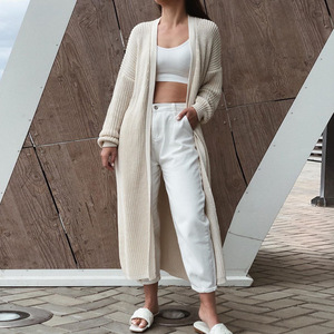 Casual Long Knitted <strong>Cardigan</strong> Women Sweater Jacket <strong>Full</strong> <strong>Length</strong> <strong>Cardigan</strong> 2023 New Style for Autumn and Winter Standard Crew Neck - Product Image 3