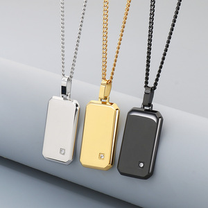 <span class=keywords><strong>Collana</strong></span> da uomo Kalen minimalista con ciondolo geometrico quadrato intarsiato con strass, in acciaio inossidabile, con <span class=keywords><strong>incisione</strong></span> laser. - Product Image 1
