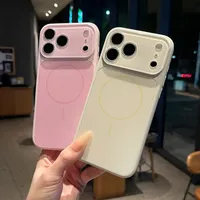 Casing Ponsel Magnetik Silikon Cair Modis untuk iPhone 17 16 15 14 13 Pro Max dengan Pelindung Lensa Kaca Jendela Besar