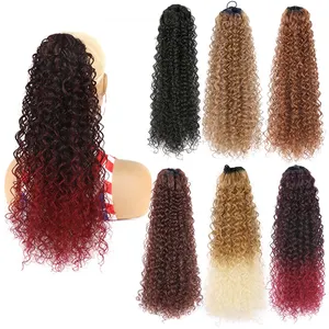 AliLeader Natural Kinky Curly Afro Ponytail Extensions Heat Resistant Fiber Deep Wave Synthetic Hair Drawstring Ponytails