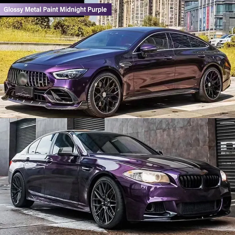5x59FT PVC Glossy Metal Film Super Glossy bright Midnight purple change film covering tinted sticker wrapping car vinyl wraps