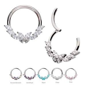 Piercing de Nariz y Oreja Tipo Clicker de Titanio Lotus G23 con Gema Marquise y Mariposa, Joyería para Piercing - Product Image 2