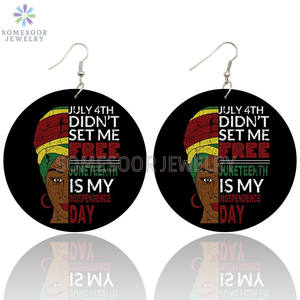 Pendientes de madera con estampado de doble cara, joyería inspiradora de la historia de la liberación de esclavo negro, estilo africano redondo - Product Image 5