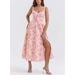 Abiti Midi Casual <span class=keywords><strong>da</strong></span> <span class=keywords><strong>Donna</strong></span>, Eleganti e <span class=keywords><strong>Sexy</strong></span> con Stampe a Righe, Traspiranti, Antirughe, Vita Naturale, ODM Ricamato, <span class=keywords><strong>Abbigliamento</strong></span> Formale - Product Image 1