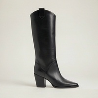 Bottines pour femmes en cuir noir à talon compensé style western décontracté avec fermeture éclair latérale confortables Marque privée