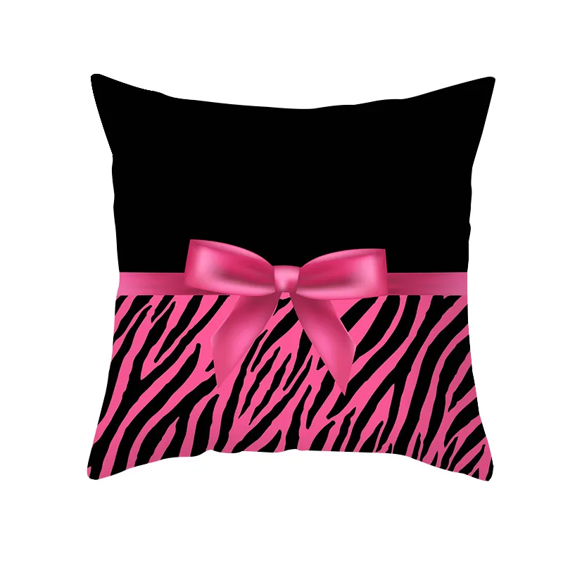 Black Pink Bow Custom Design Logo Kissen bezüge Polyester Kissen bezüge Low MOQ Boho Geometric 3D Beliebte Plain Hotel