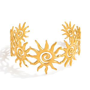 Brazalete Abierto con Diseño de Sol, Dorado, Unisex, a la Moda - Product Image 5