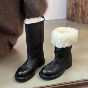 Versión en Stock ~ Botas de Plataforma Negras para Mujer, Otoño-Invierno 2025, Forradas de Felpa, Cálidas, a Media Pantorrilla - Product Image 5