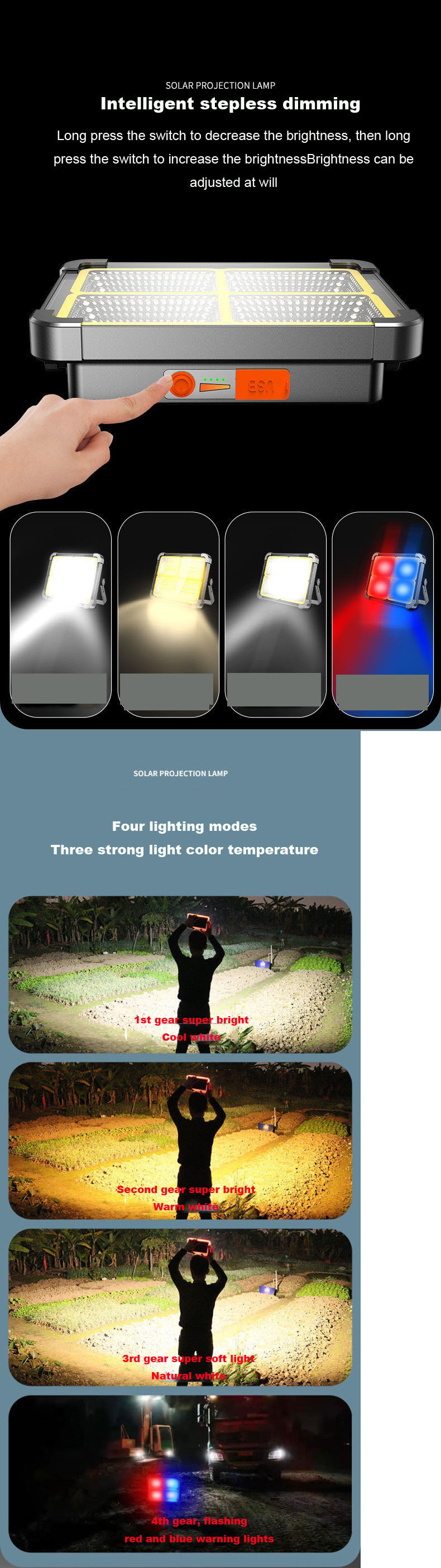 Proiector Led Solar 100W AT PERFORMANCE®, 264 LED, Portabil, Cu acumulator, Powerbank. - Accesorii camping si drumetii - atMag.ro