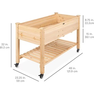 Solid Wood Garden Flower Stand 2 Tier Movable <b>Planting</b> Box For Balcony Patio Storage - Product Image 5
