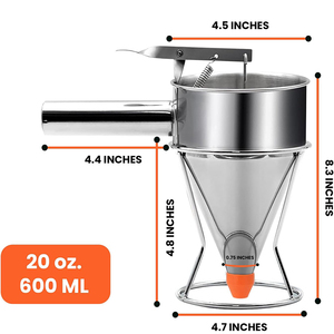 Cozinhar Funil Com Rack Aço Inoxidável Cone Bolo Panqueca Batter Dispenser Octopus Ball Funil com 4pcs Silicone Bicos - Product Image 4