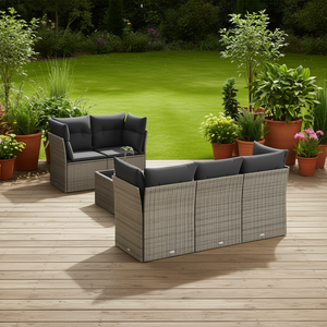 Garden <b>Sofa</b> <b>Set</b> Rattan Outdoor Furniture Cushioned Contemporary Design UV Resistant PE Wicker High Density Foam Black Cushions - Product Image 2